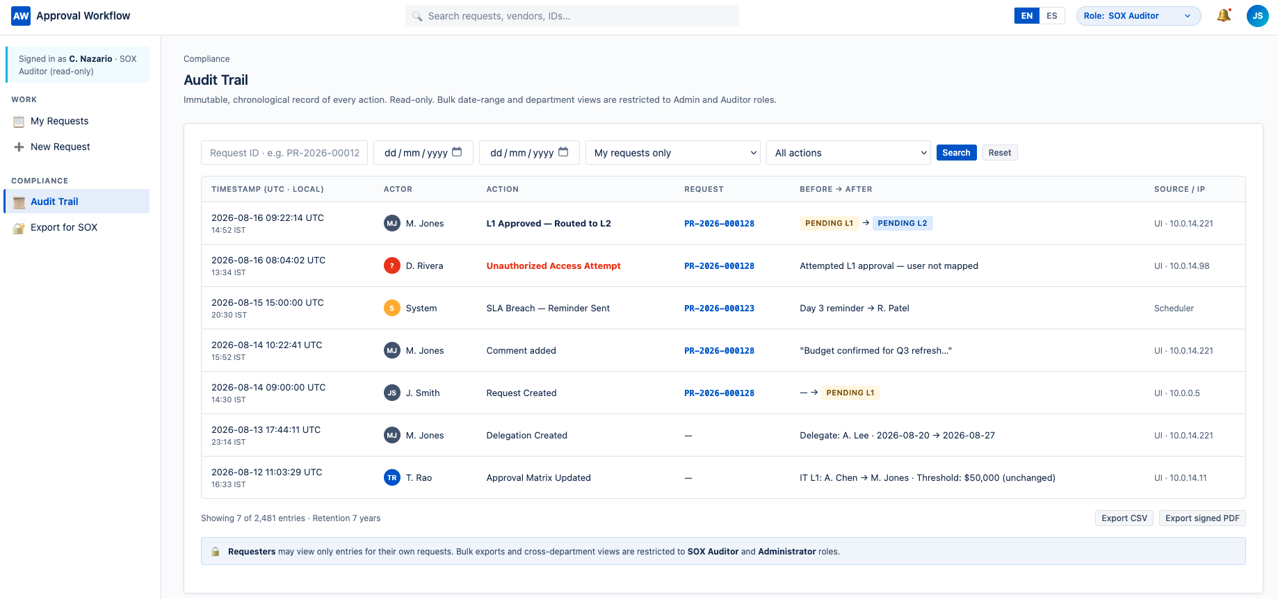 Audit trail viewer screenshot preview