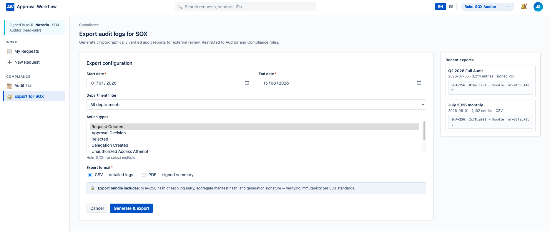 Export to SOX screenshot preview