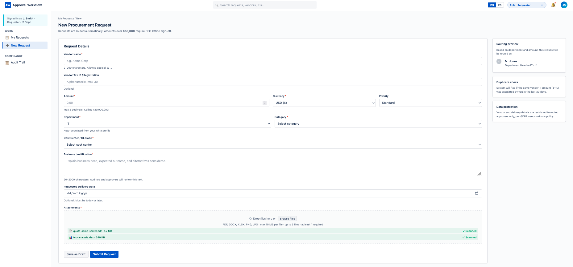 Submit request screenshot preview